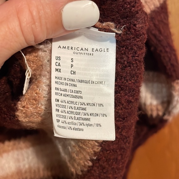 •AMERICAN EAGLE OUTFITTERS•WINE/TAN/OATMEAL STRIPED OVERSIZED SWEATER SIZE SMALL - Picture 7 of 8